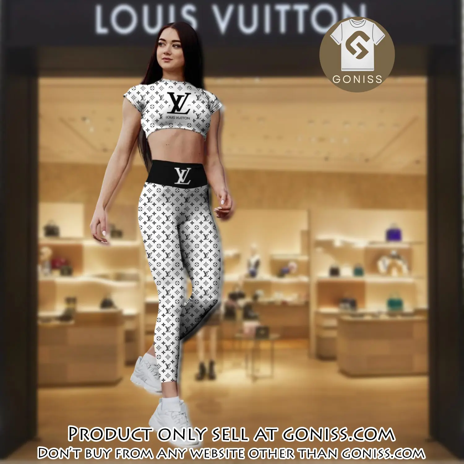 White louis vuitton sportwear combo luxury brand crop top tshirt and legging for women ctl1011 gn0820262